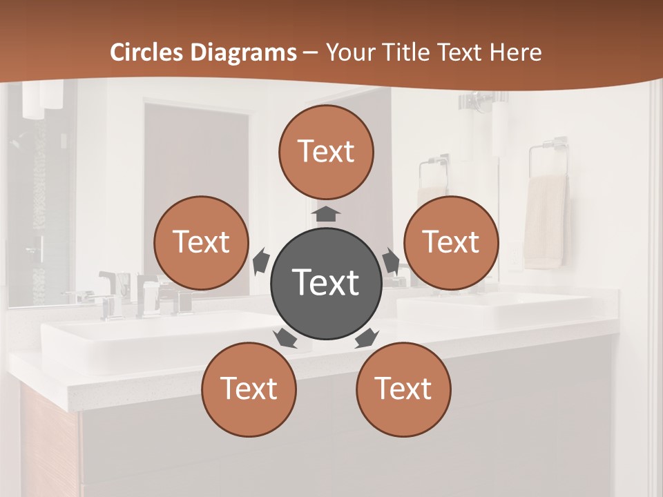 A Bathroom With Two Sinks And A Large Mirror PowerPoint Template