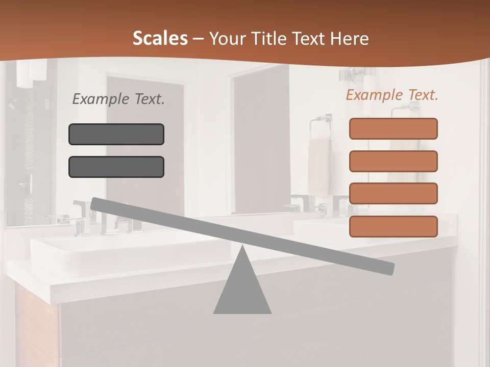 A Bathroom With Two Sinks And A Large Mirror PowerPoint Template
