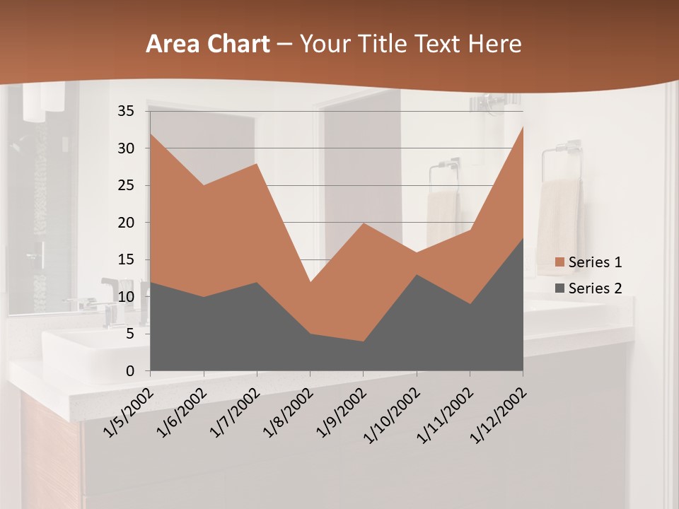 A Bathroom With Two Sinks And A Large Mirror PowerPoint Template