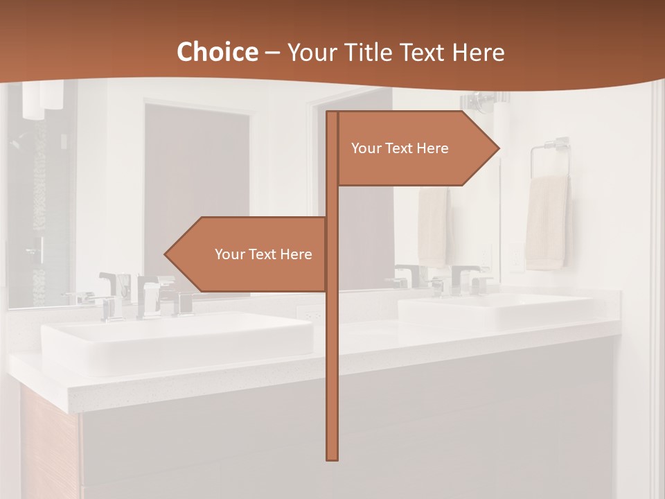 A Bathroom With Two Sinks And A Large Mirror PowerPoint Template