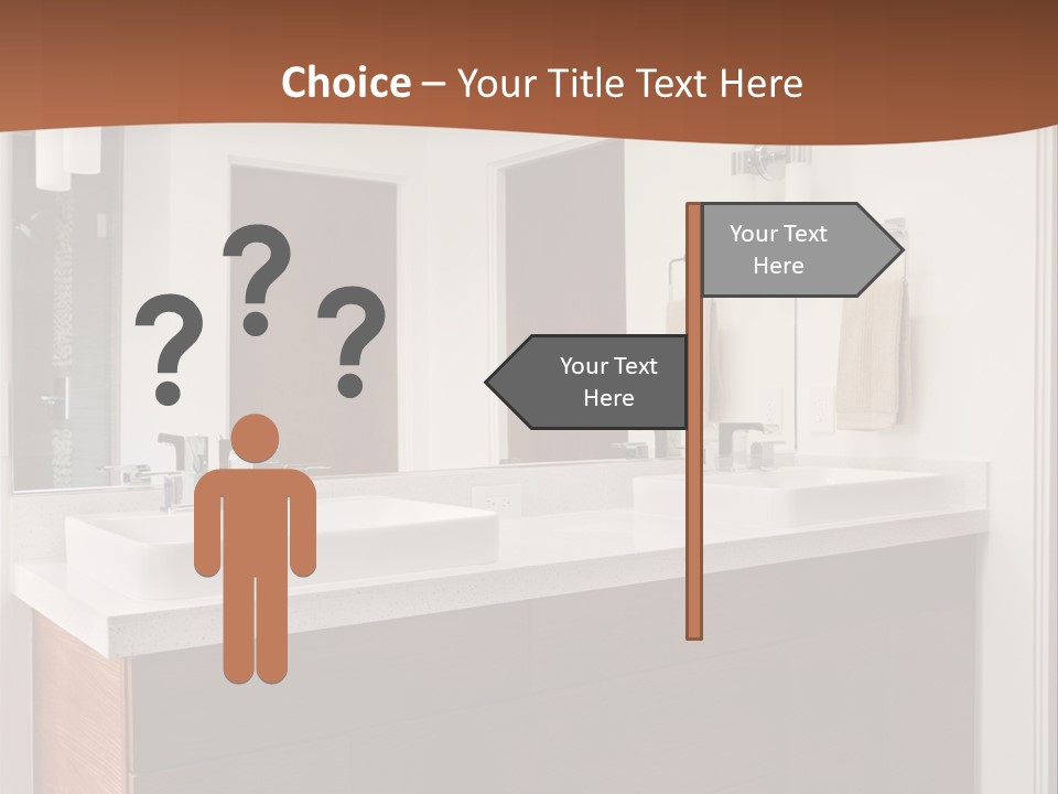 A Bathroom With Two Sinks And A Large Mirror PowerPoint Template
