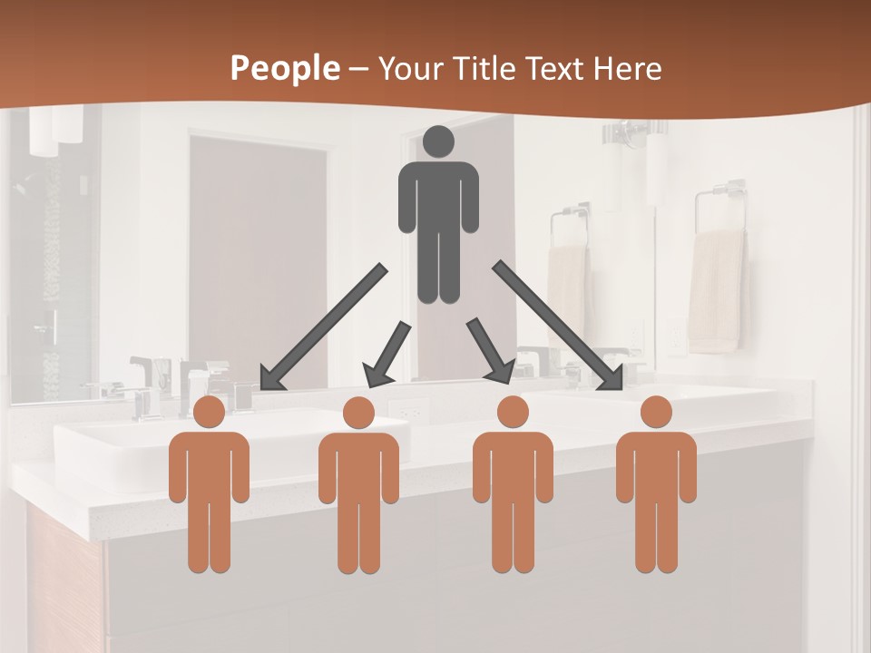 A Bathroom With Two Sinks And A Large Mirror PowerPoint Template