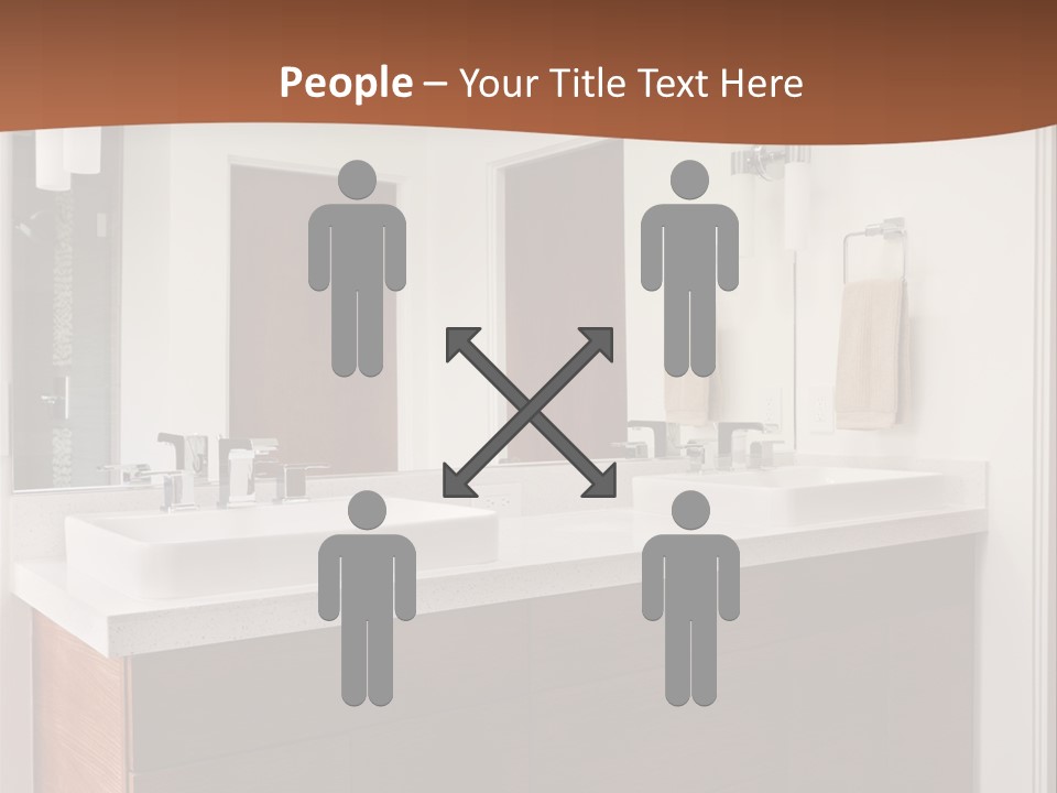 A Bathroom With Two Sinks And A Large Mirror PowerPoint Template