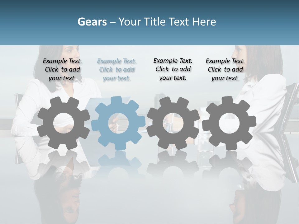 Two Women Sitting At A Table With Papers In Front Of Them PowerPoint Template