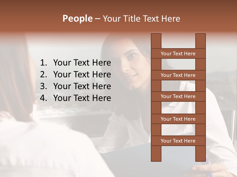 A Woman Sitting At A Desk Talking To Another Woman PowerPoint Template