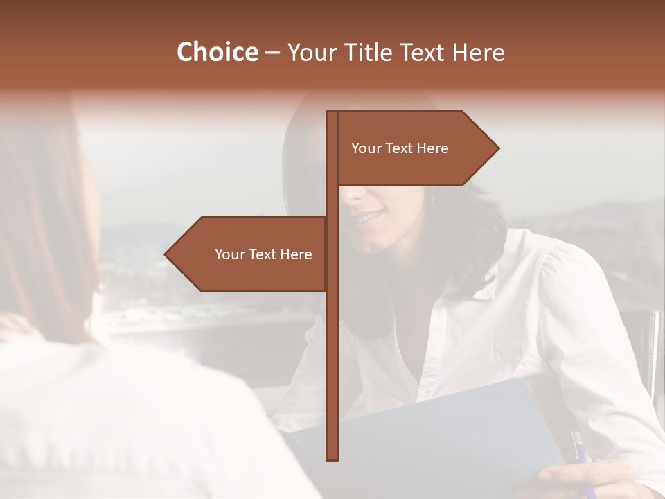 A Woman Sitting At A Desk Talking To Another Woman PowerPoint Template