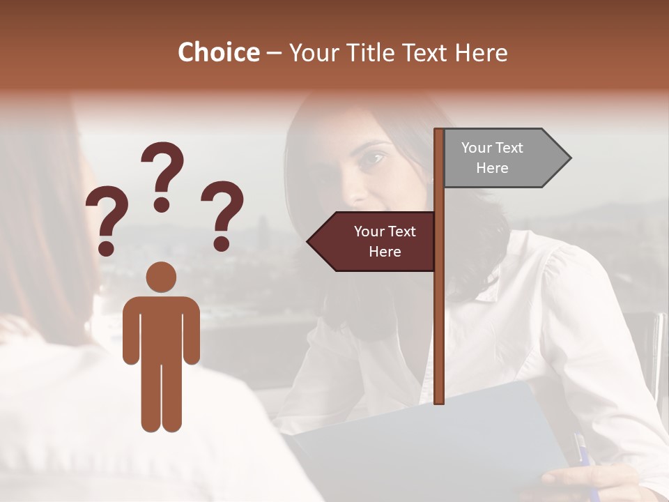 A Woman Sitting At A Desk Talking To Another Woman PowerPoint Template