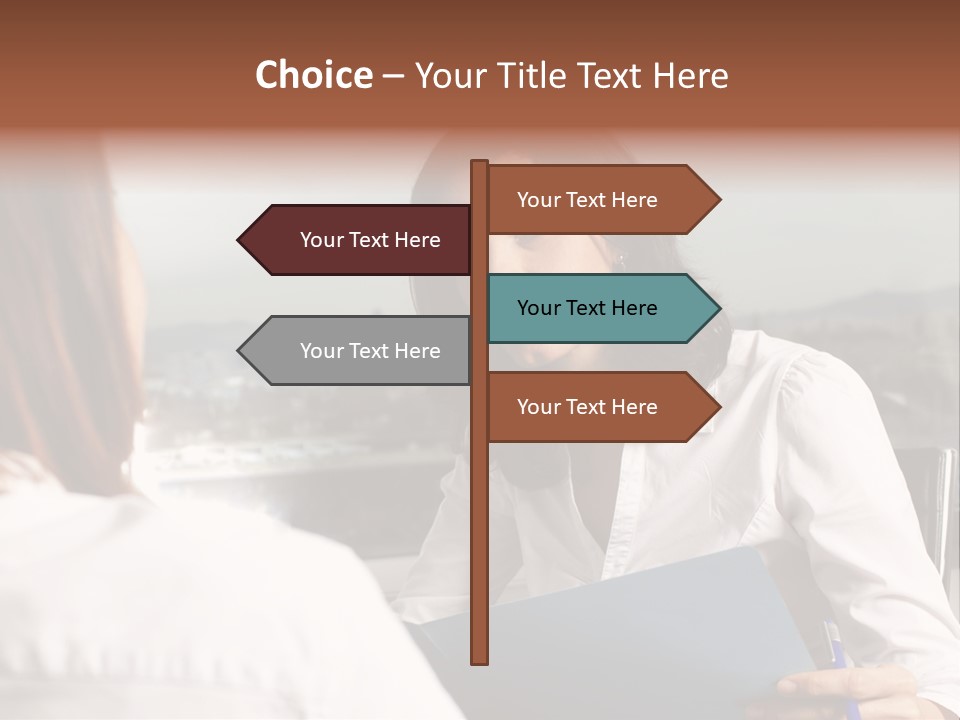 A Woman Sitting At A Desk Talking To Another Woman PowerPoint Template