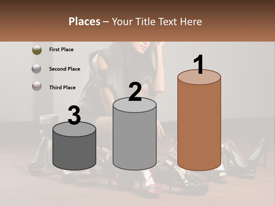 A Woman Kneeling Down Next To A Bunch Of Shoes PowerPoint Template