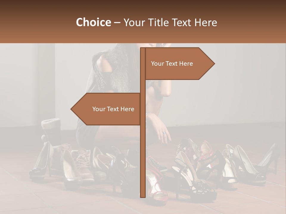 A Woman Kneeling Down Next To A Bunch Of Shoes PowerPoint Template