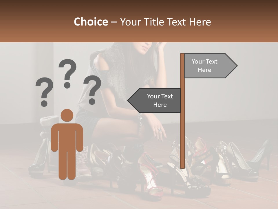 A Woman Kneeling Down Next To A Bunch Of Shoes PowerPoint Template