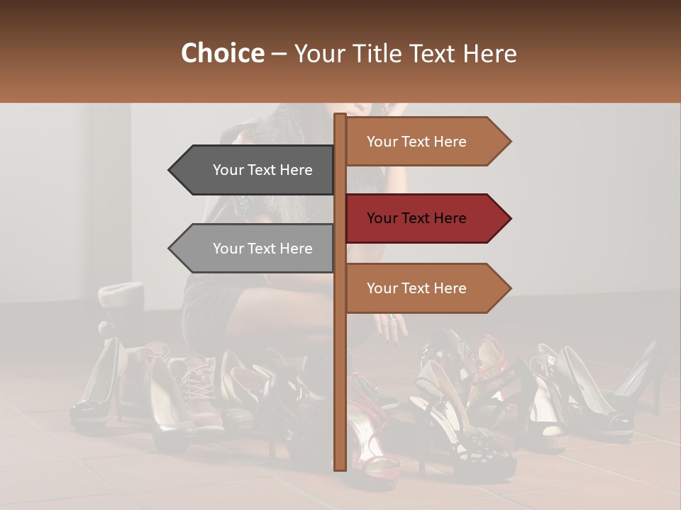 A Woman Kneeling Down Next To A Bunch Of Shoes PowerPoint Template