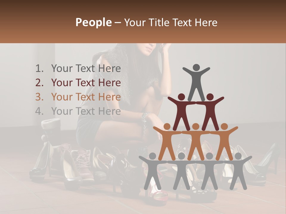 A Woman Kneeling Down Next To A Bunch Of Shoes PowerPoint Template