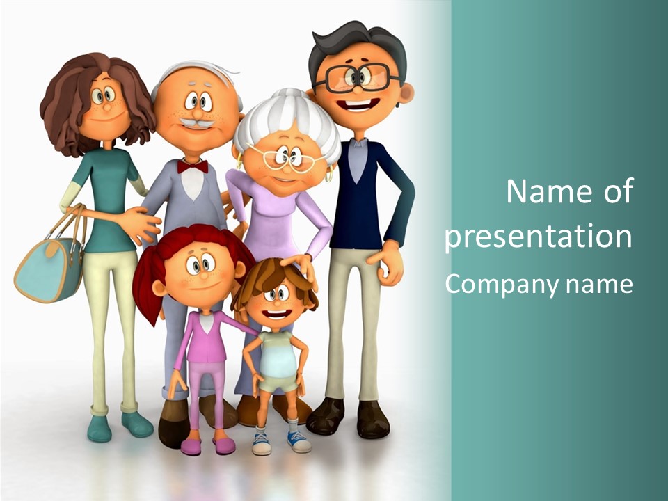 A Family Of Five Standing Together In Front Of A Blue Background PowerPoint Template