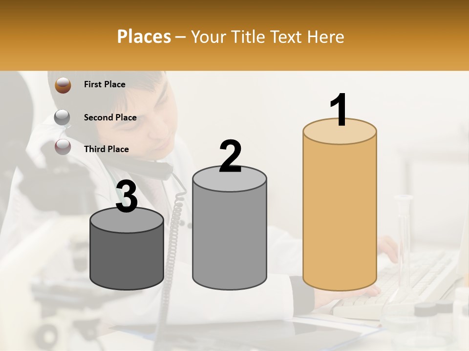 A Man In A Lab Coat Using A Laptop Computer PowerPoint Template