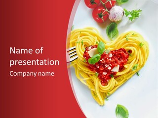 A Plate Of Spaghetti With A Heart Shaped Fork On It PowerPoint Template