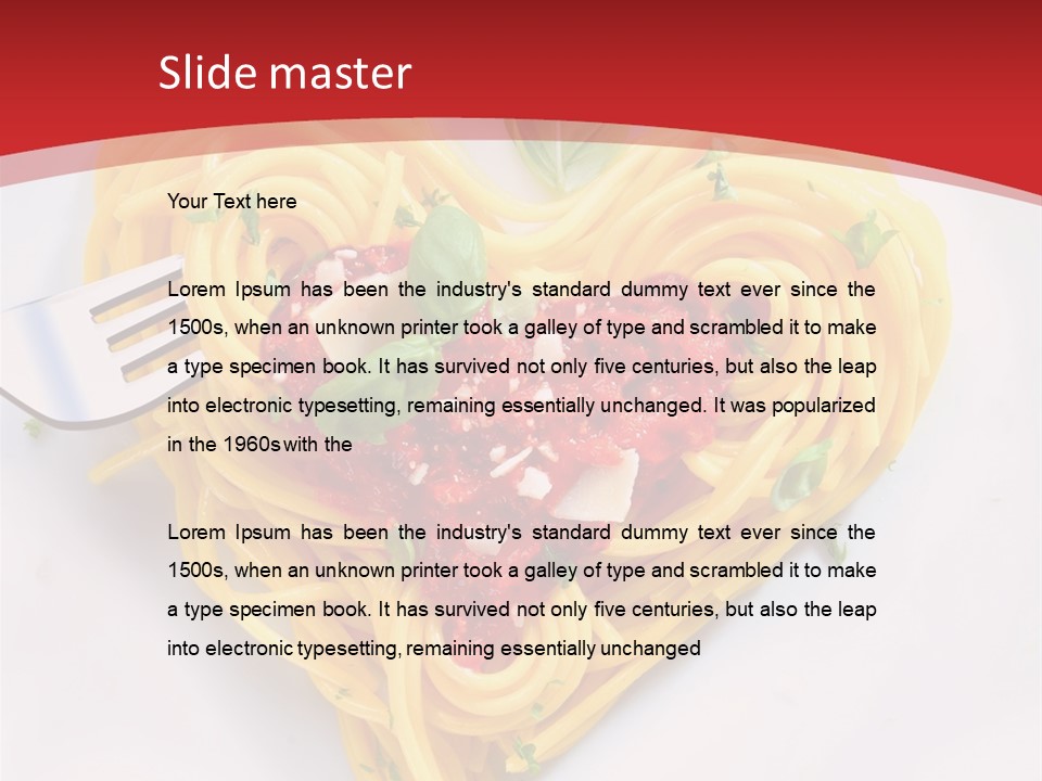 A Plate Of Spaghetti With A Heart Shaped Fork On It PowerPoint Template