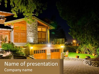 A House Is Lit Up At Night With Lights On PowerPoint Template