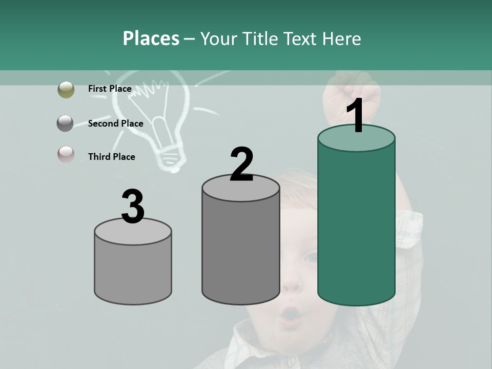 A Young Boy Pointing At A Light Bulb On A Chalkboard PowerPoint Template