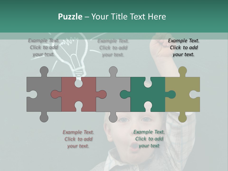 A Young Boy Pointing At A Light Bulb On A Chalkboard PowerPoint Template