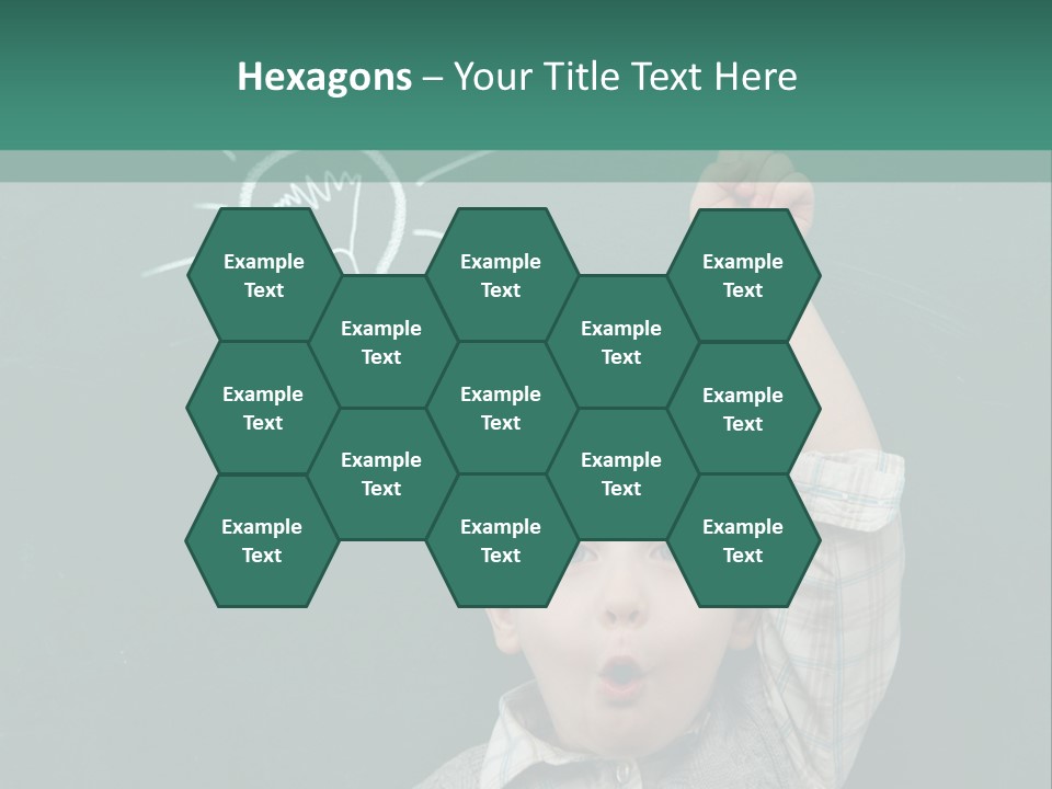 A Young Boy Pointing At A Light Bulb On A Chalkboard PowerPoint Template