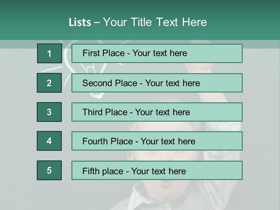 A Young Boy Pointing At A Light Bulb On A Chalkboard PowerPoint Template