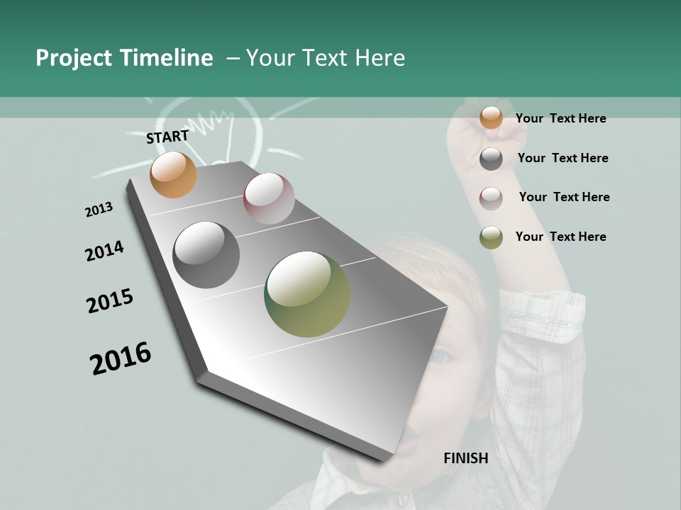 A Young Boy Pointing At A Light Bulb On A Chalkboard PowerPoint Template