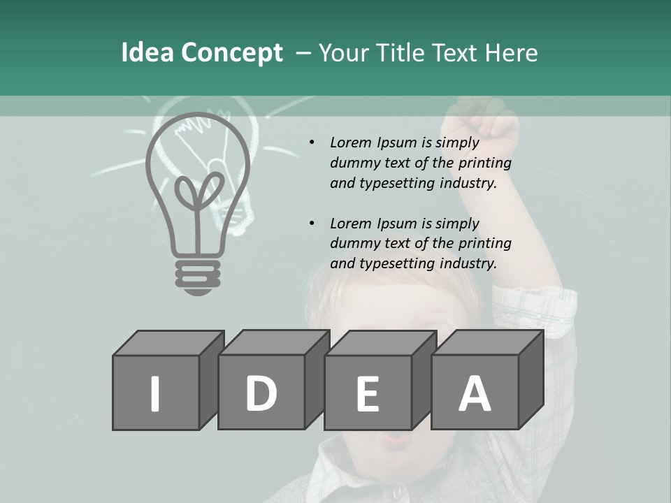 A Young Boy Pointing At A Light Bulb On A Chalkboard PowerPoint Template