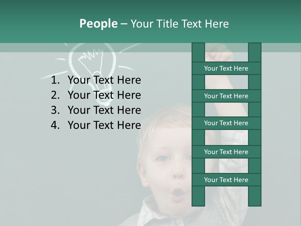 A Young Boy Pointing At A Light Bulb On A Chalkboard PowerPoint Template