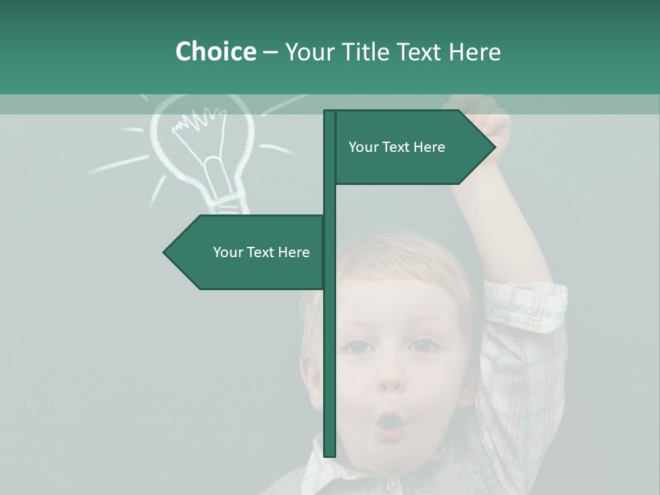 A Young Boy Pointing At A Light Bulb On A Chalkboard PowerPoint Template