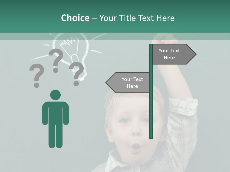 A Young Boy Pointing At A Light Bulb On A Chalkboard PowerPoint Template