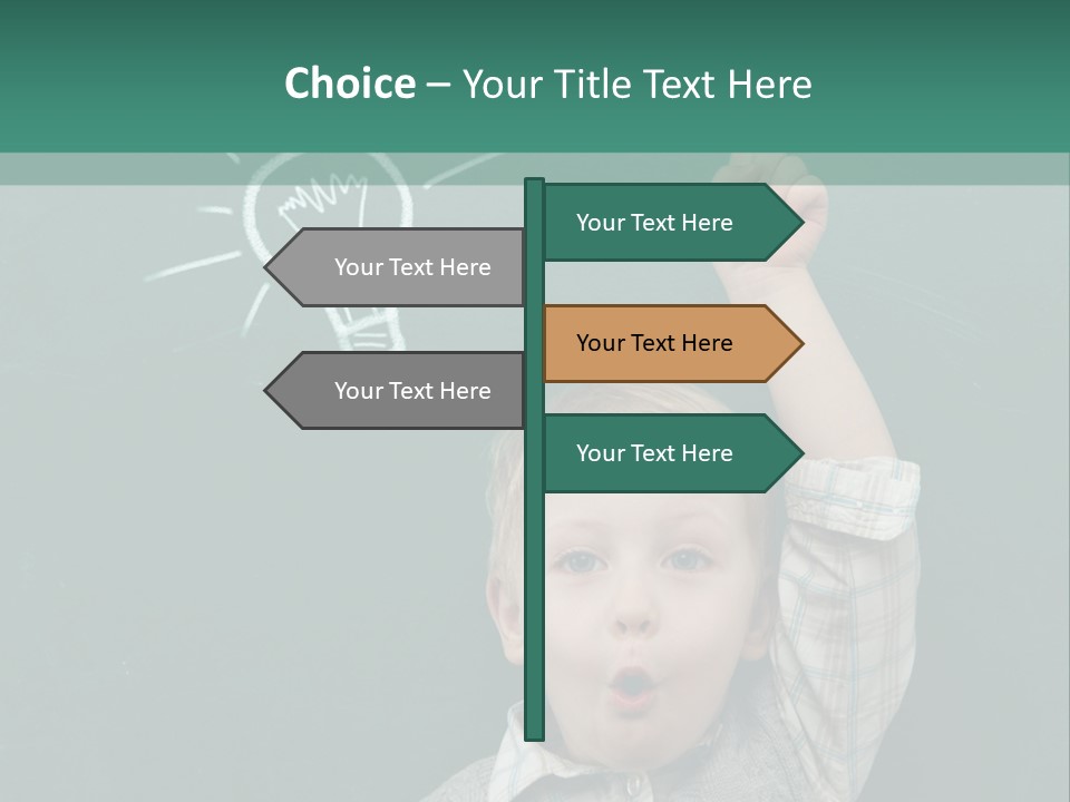 A Young Boy Pointing At A Light Bulb On A Chalkboard PowerPoint Template