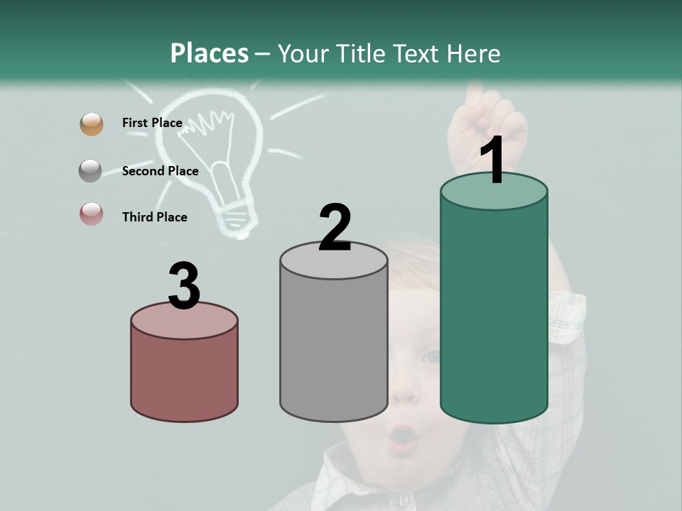 A Young Boy Pointing At A Light Bulb On A Chalkboard PowerPoint Template