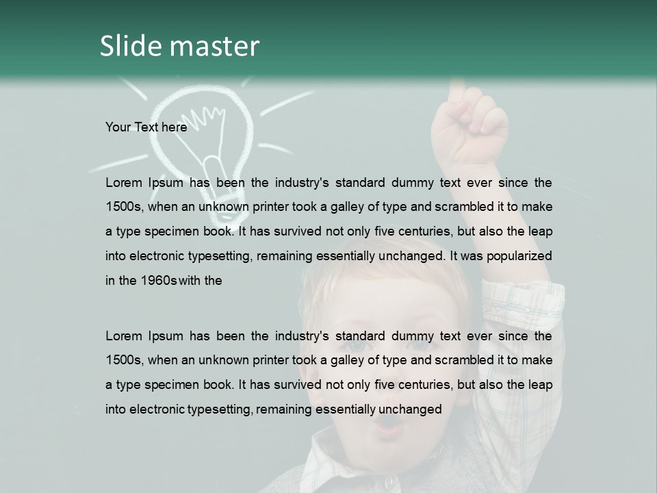 A Young Boy Pointing At A Light Bulb On A Chalkboard PowerPoint Template