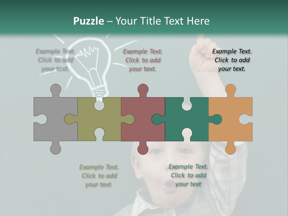 A Young Boy Pointing At A Light Bulb On A Chalkboard PowerPoint Template