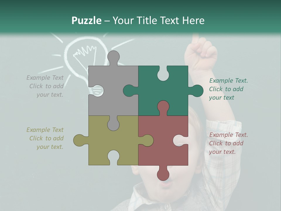 A Young Boy Pointing At A Light Bulb On A Chalkboard PowerPoint Template