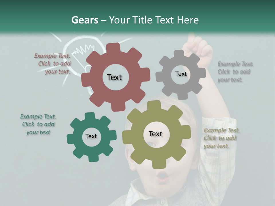 A Young Boy Pointing At A Light Bulb On A Chalkboard PowerPoint Template