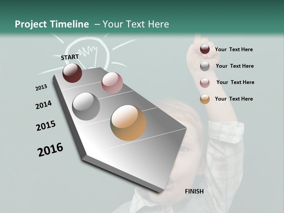 A Young Boy Pointing At A Light Bulb On A Chalkboard PowerPoint Template