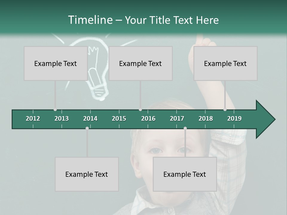 A Young Boy Pointing At A Light Bulb On A Chalkboard PowerPoint Template