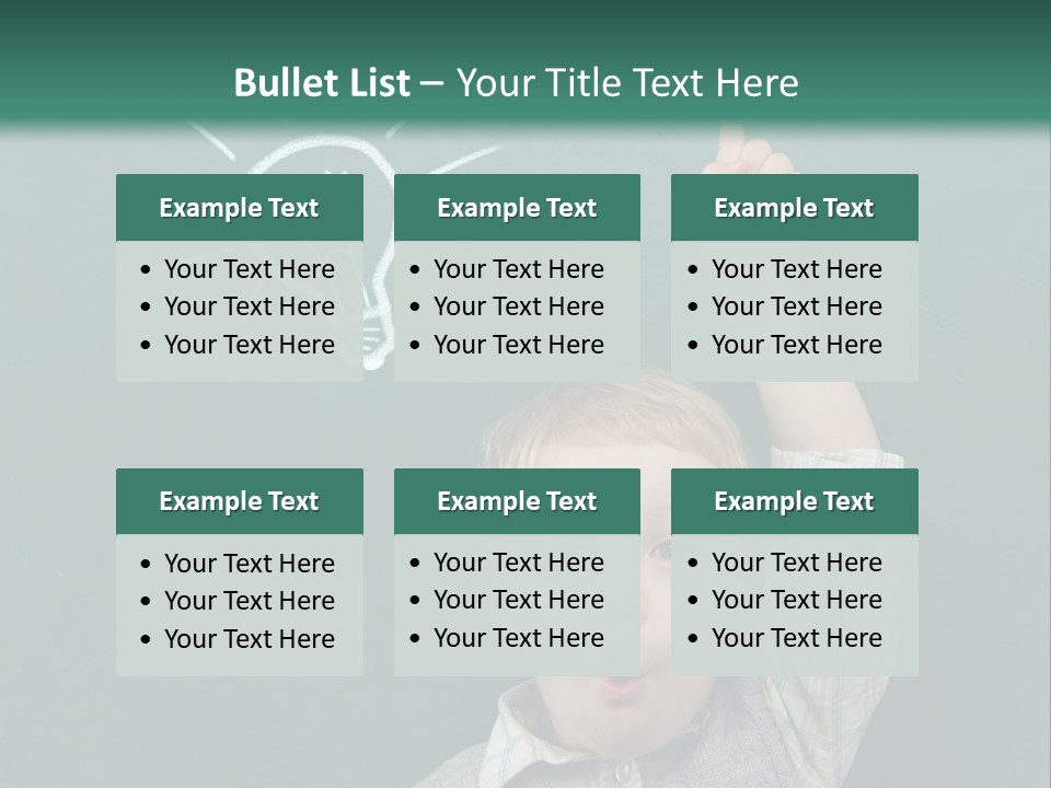 A Young Boy Pointing At A Light Bulb On A Chalkboard PowerPoint Template