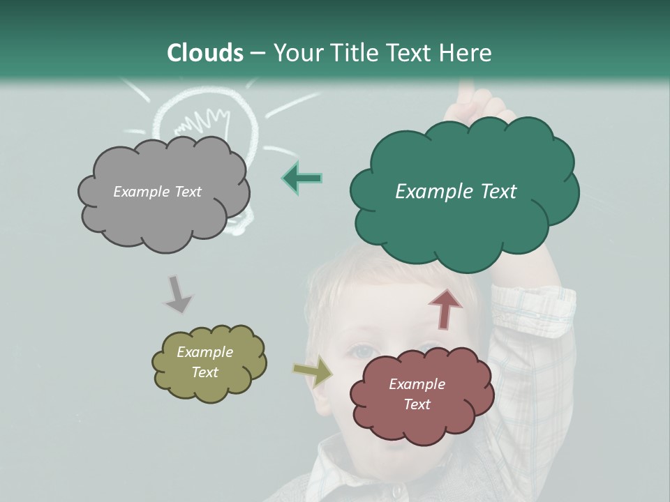 A Young Boy Pointing At A Light Bulb On A Chalkboard PowerPoint Template