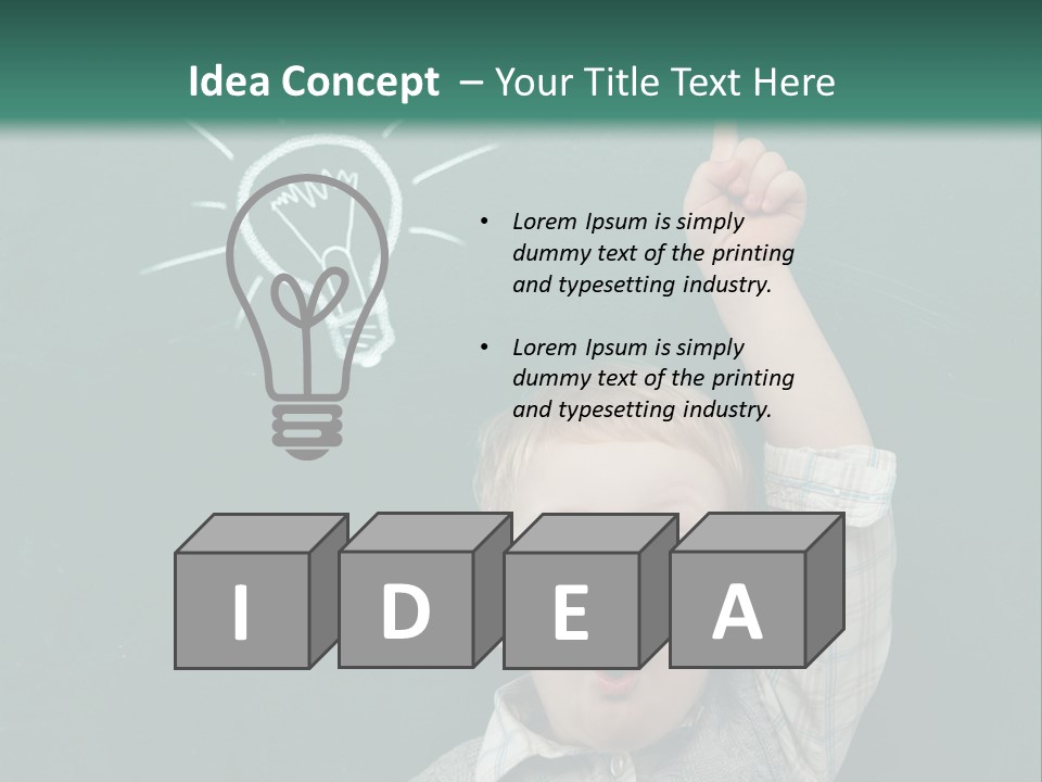 A Young Boy Pointing At A Light Bulb On A Chalkboard PowerPoint Template