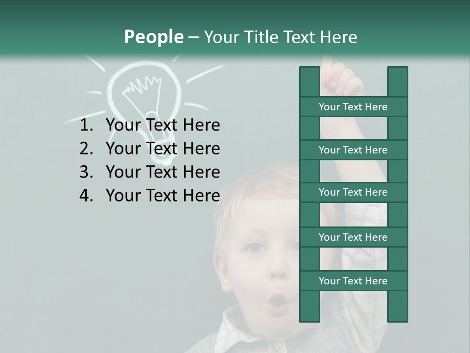 A Young Boy Pointing At A Light Bulb On A Chalkboard PowerPoint Template