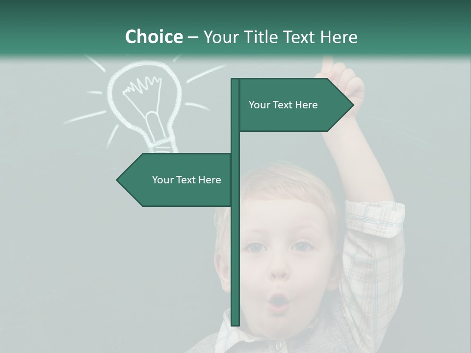 A Young Boy Pointing At A Light Bulb On A Chalkboard PowerPoint Template
