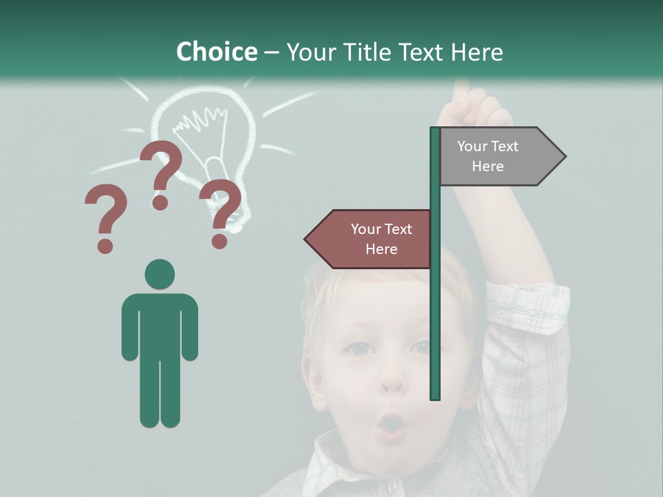 A Young Boy Pointing At A Light Bulb On A Chalkboard PowerPoint Template