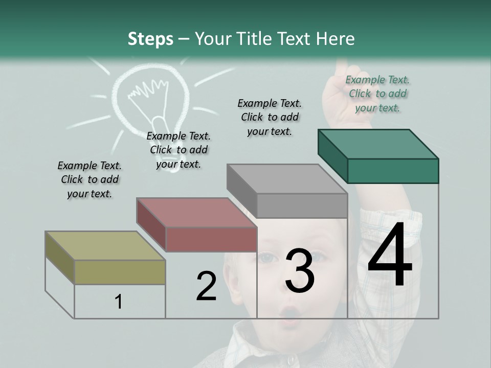 A Young Boy Pointing At A Light Bulb On A Chalkboard PowerPoint Template