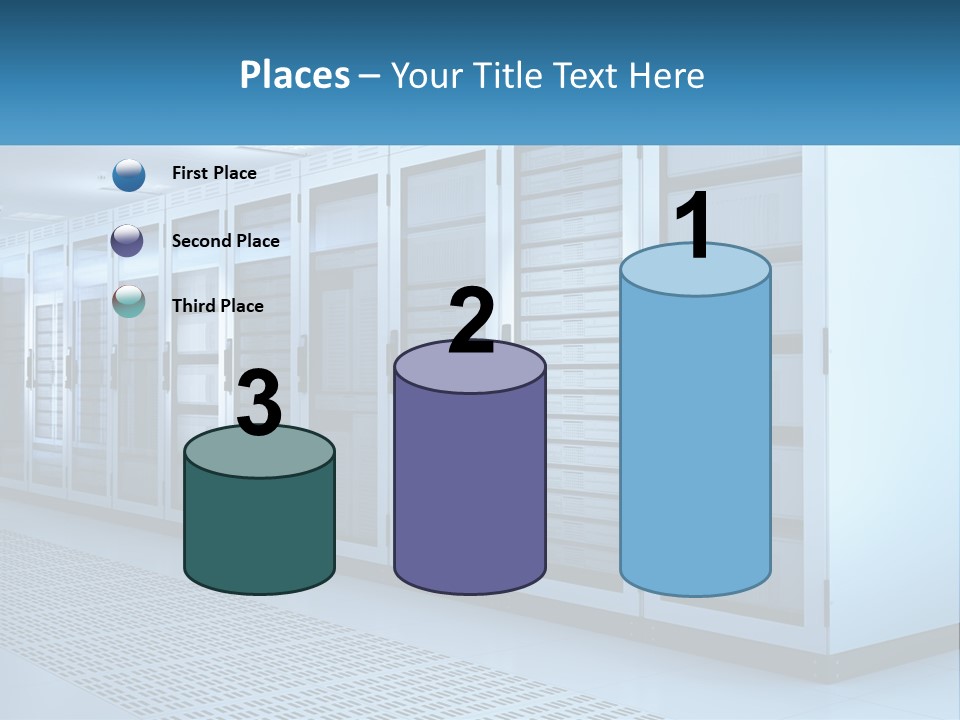A Row Of Servers In A Data Center PowerPoint Template