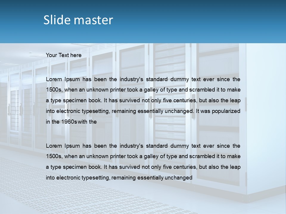 A Row Of Servers In A Data Center PowerPoint Template