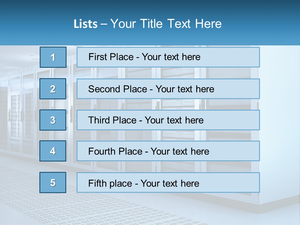 A Row Of Servers In A Data Center PowerPoint Template