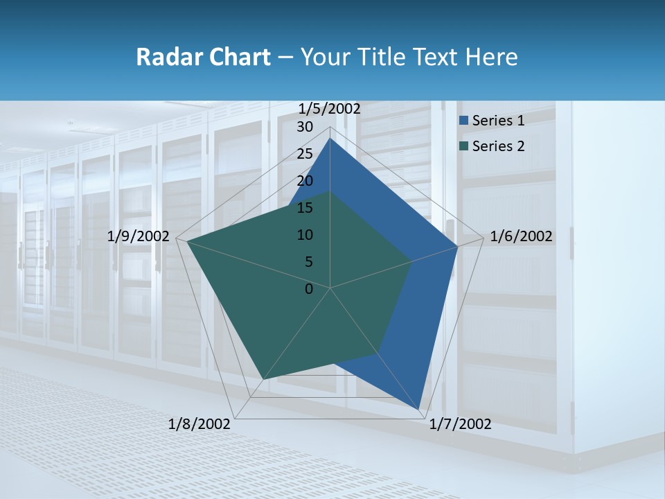 A Row Of Servers In A Data Center PowerPoint Template